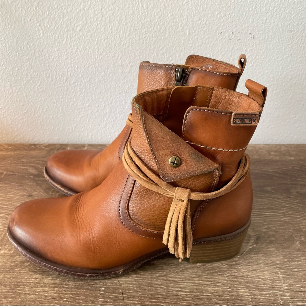 Pikolinos Zaragoza Brown Leather Ankle Boots with Tassels - Women’s Sz 36/5.5 to